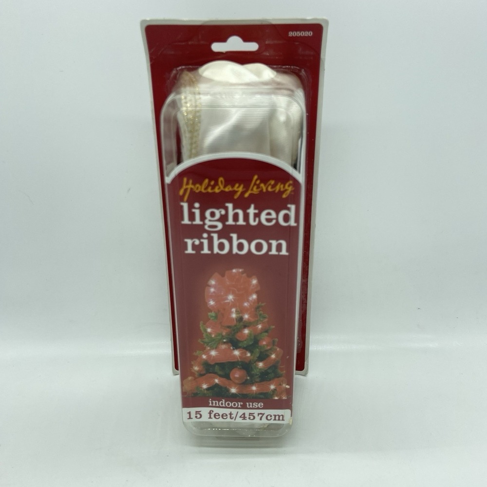 Holiday Living Lighted Ribbon‎ 15ft 50 Lights Cream Gold Wired Indoor NEW